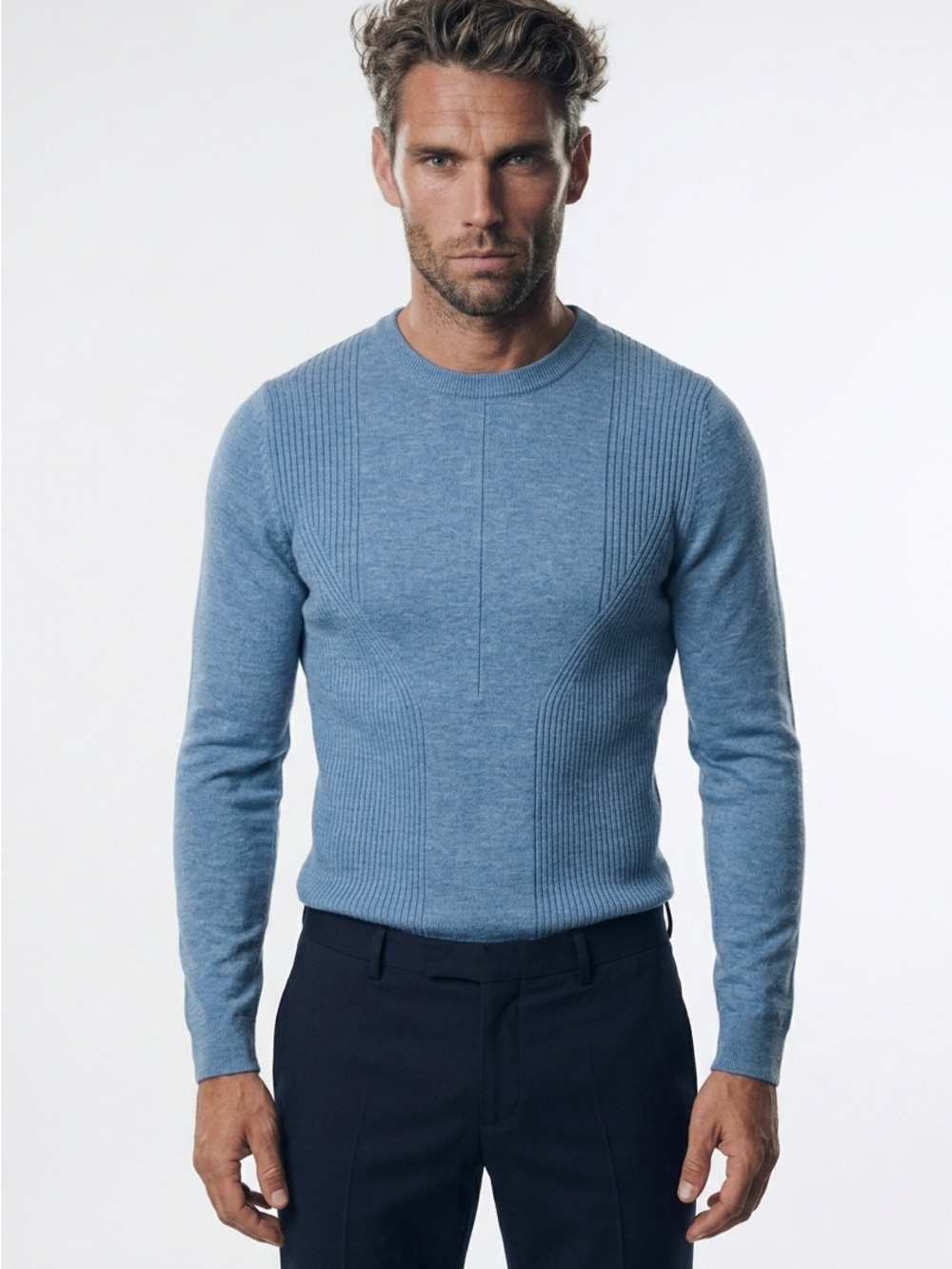 Hugo Boss Ribbed Crewneck Sweater Size Small Gray